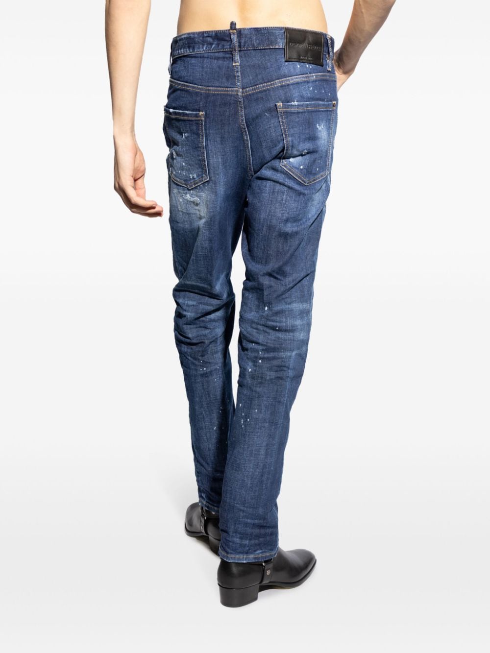 DSQUARED2 Distressed Blue Straight-Leg Denim Jeans