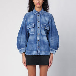 DSQUARED2 Navy Blue Washed Denim Fashion Shirt