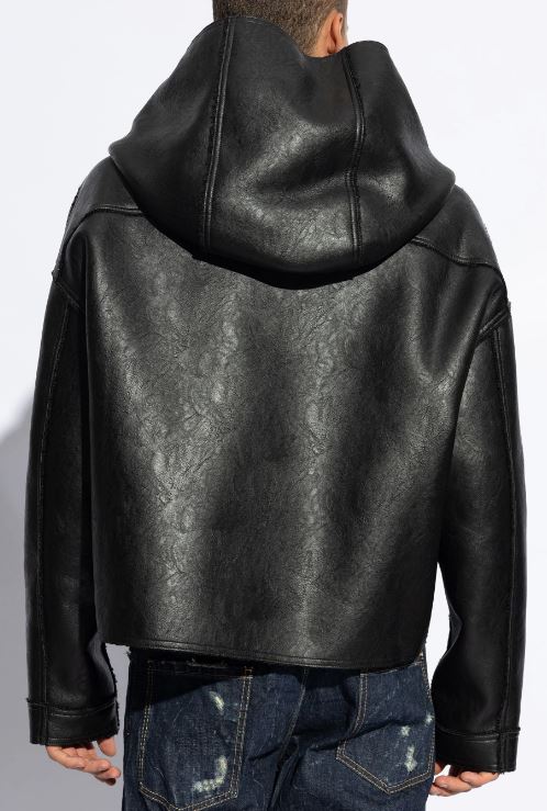 DSQUARED2 Classic Black Faux Leather Hooded Jacket for Men