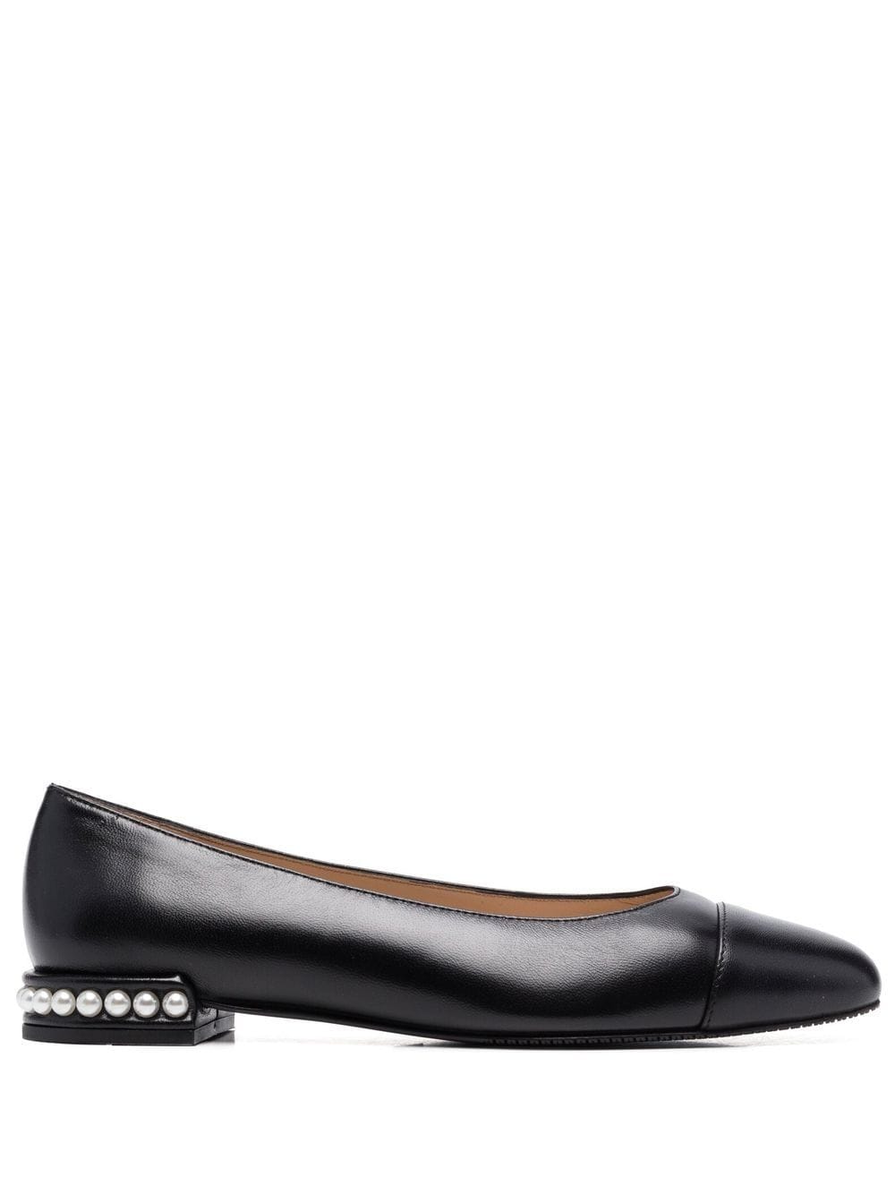 STUART WEITZMAN Classic Black Leather Ballerinas with Chic Pearl Embellishments - FW23 Collection