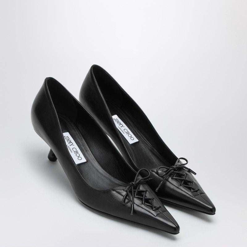 JIMMY CHOO Medium Leather Pumps with Pointed Toe and Front Laces