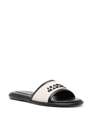 ISABEL MARANT Black Embroidered Logo Flat Sandals for Women