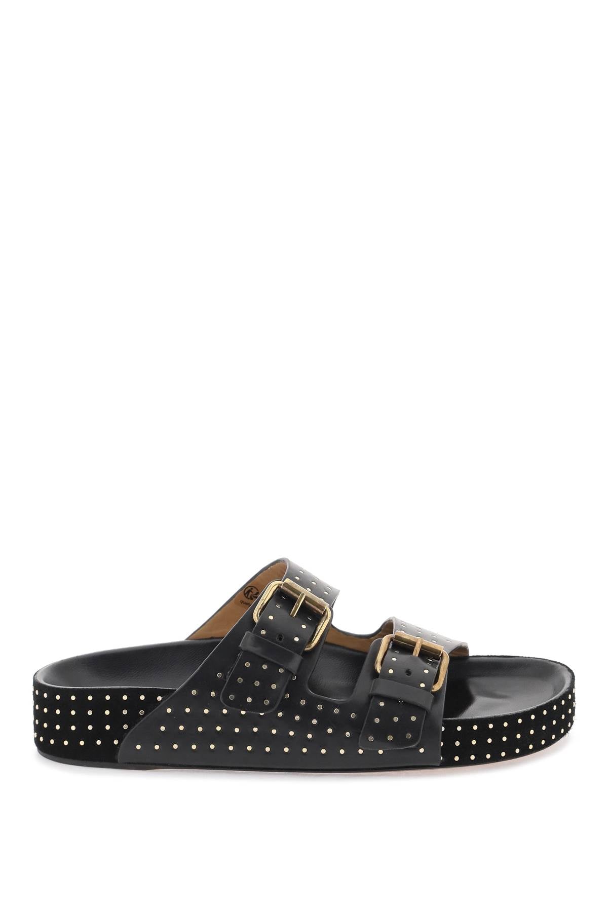 ISABEL MARANT Studded Slide Sandals for Women - Suede Leather with Golden Buckles and Studs