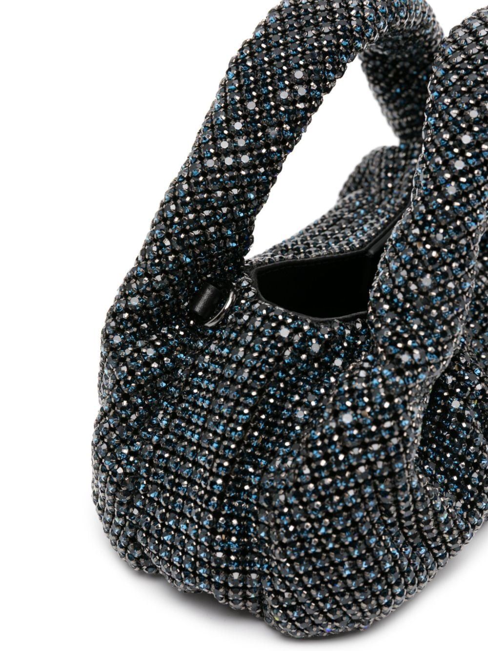 STUART WEITZMAN Mini Denim Crystal Mesh Shoulder Bag in Blue with Satin Lining – FW23 Collection