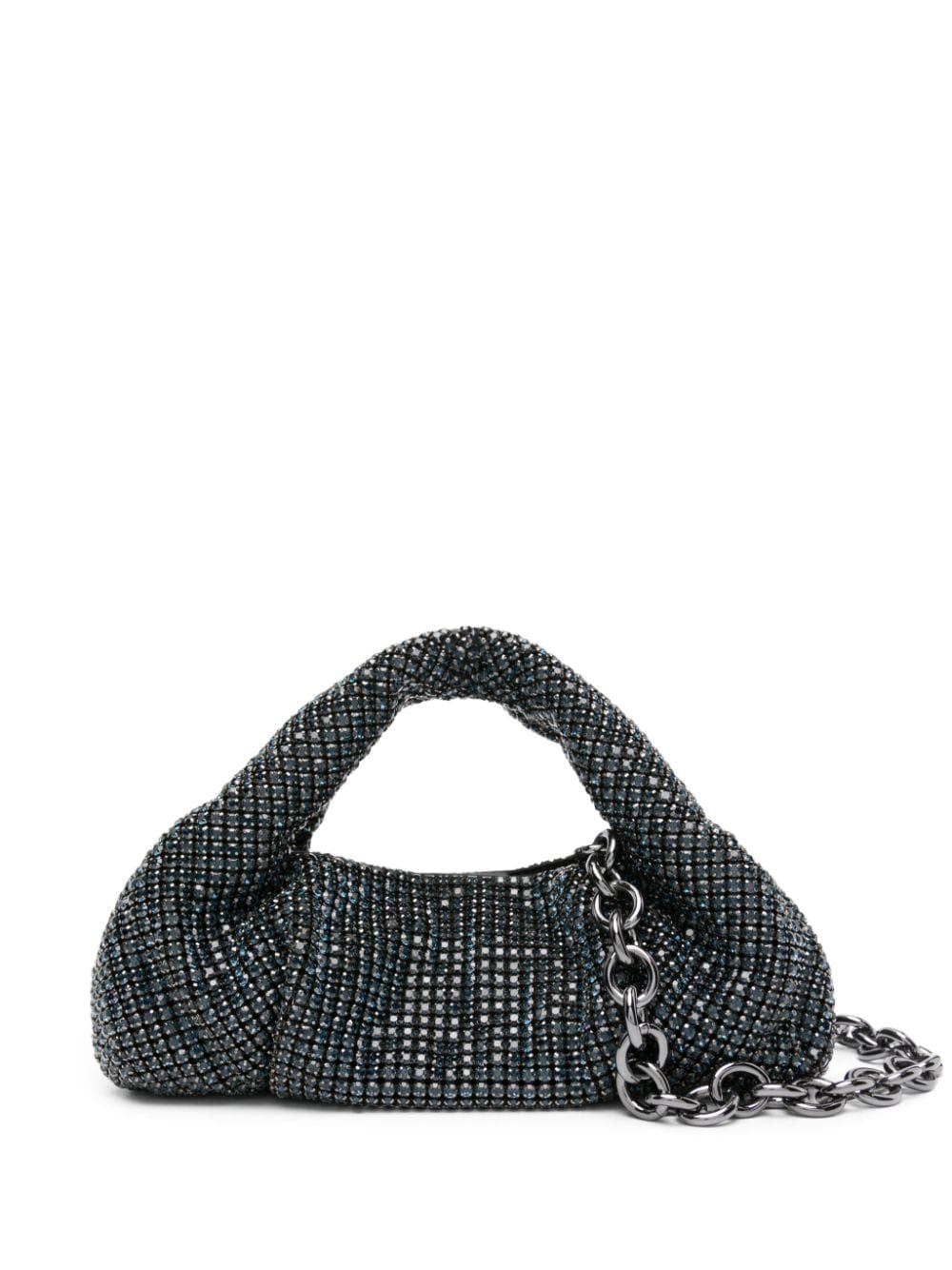 STUART WEITZMAN Mini Denim Crystal Mesh Shoulder Bag in Blue with Satin Lining – FW23 Collection