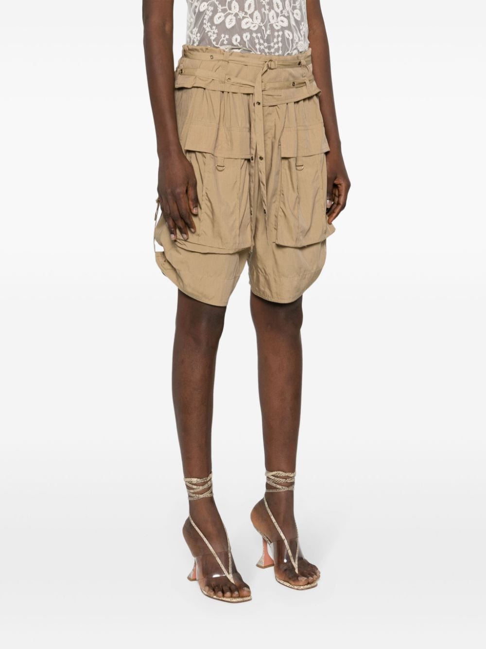 ISABEL MARANT Khaki Green Eyelet Cargo Shorts