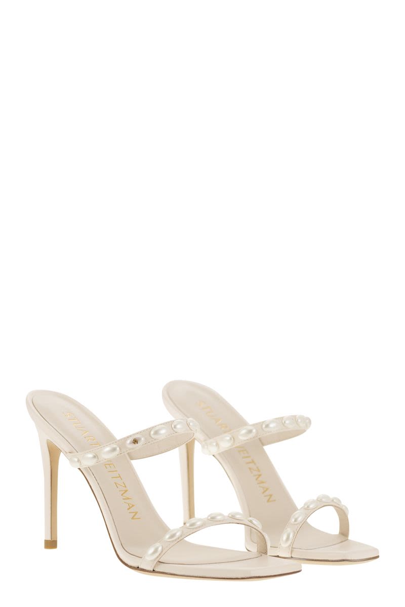 STUART WEITZMAN Modern Pearl Sandal for Women - Square Toe, Stiletto Heel, White