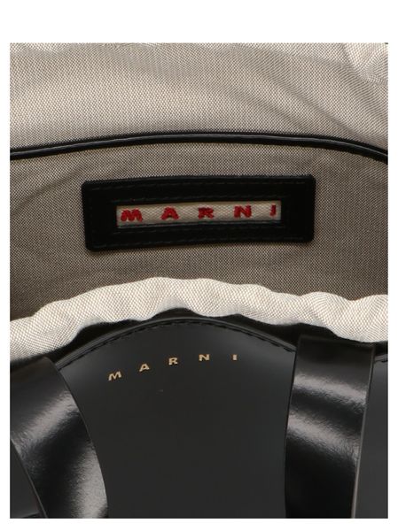 MARNI Mini Museo Black Leather Tote Handbag with Gold-Tone Accents and Removable Pouch