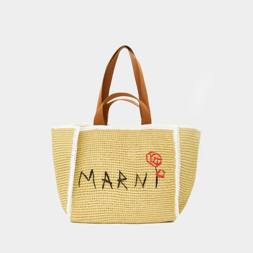 MARNI Medium Raffia Effect Tote Handbag