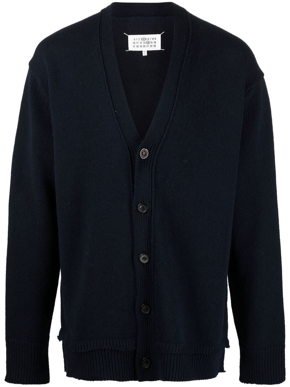 MAISON MARGIELA Cozy Navy Blue Wool Cardigan - V-Neck, Loose Fit