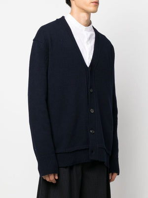 MAISON MARGIELA Cozy Navy Blue Wool Cardigan - V-Neck, Loose Fit