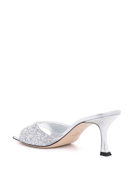 JIMMY CHOO Skye Glittered Leather Sandals with Sculpted Heel 70mm