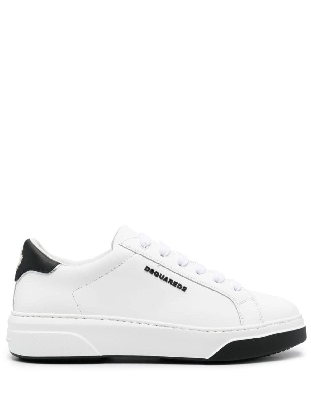 DSQUARED2 White/Black Calf Leather Low Top Sneakers for Men