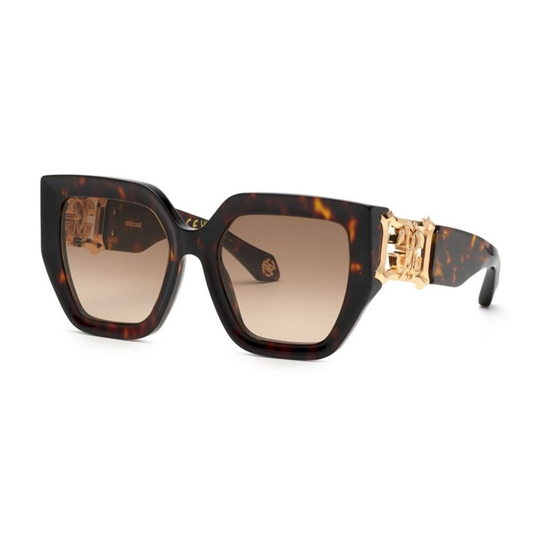 ROBERTO CAVALLI Elegant Shiny Black Sunglasses with Smoke Gradient Lens