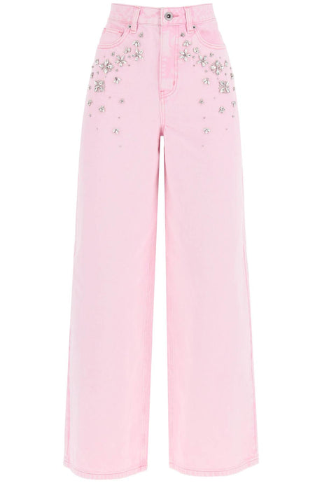 SELF-PORTRAIT High-Waisted Wide Leg Jeans with Crystal Embellishments