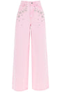 SELF-PORTRAIT High-Waisted Wide Leg Jeans with Crystal Embellishments