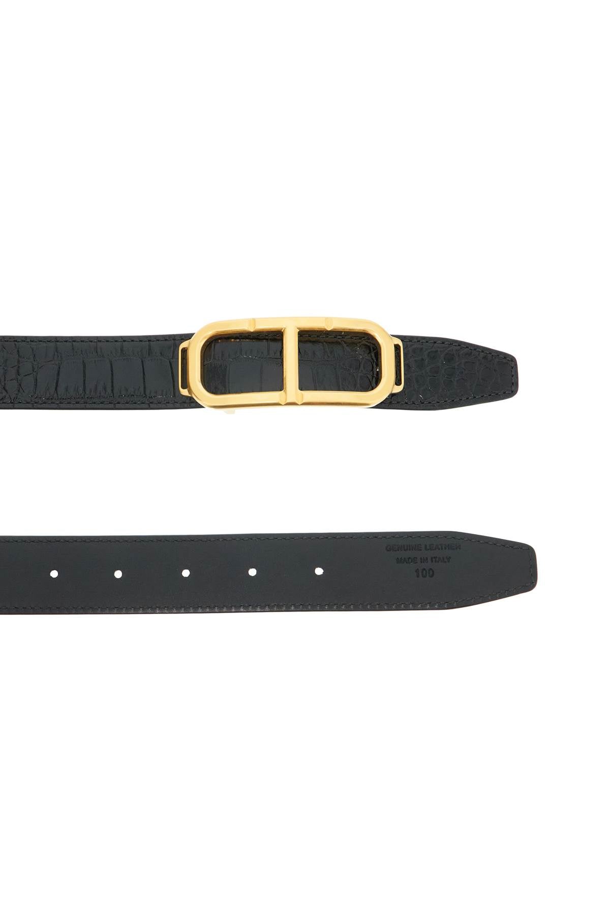 TOM FORD Reversible Crocodile Leather Belt with T Buckle - Size 100