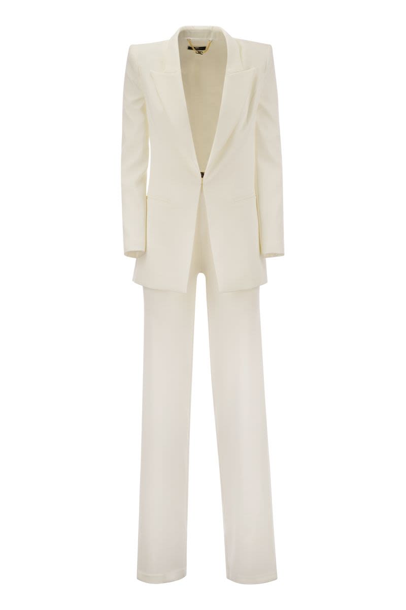 ELISABETTA FRANCHI Structured Crepe Blazer and Flared Trousers Suit