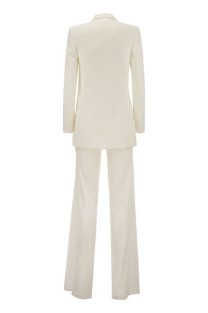 ELISABETTA FRANCHI Structured Crepe Blazer and Flared Trousers Suit