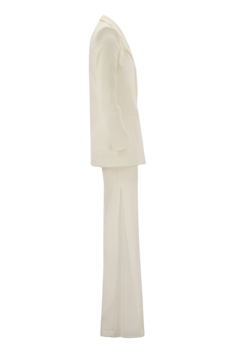 ELISABETTA FRANCHI Structured Crepe Blazer and Flared Trousers Suit