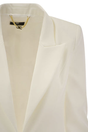 ELISABETTA FRANCHI Structured Crepe Blazer and Flared Trousers Suit