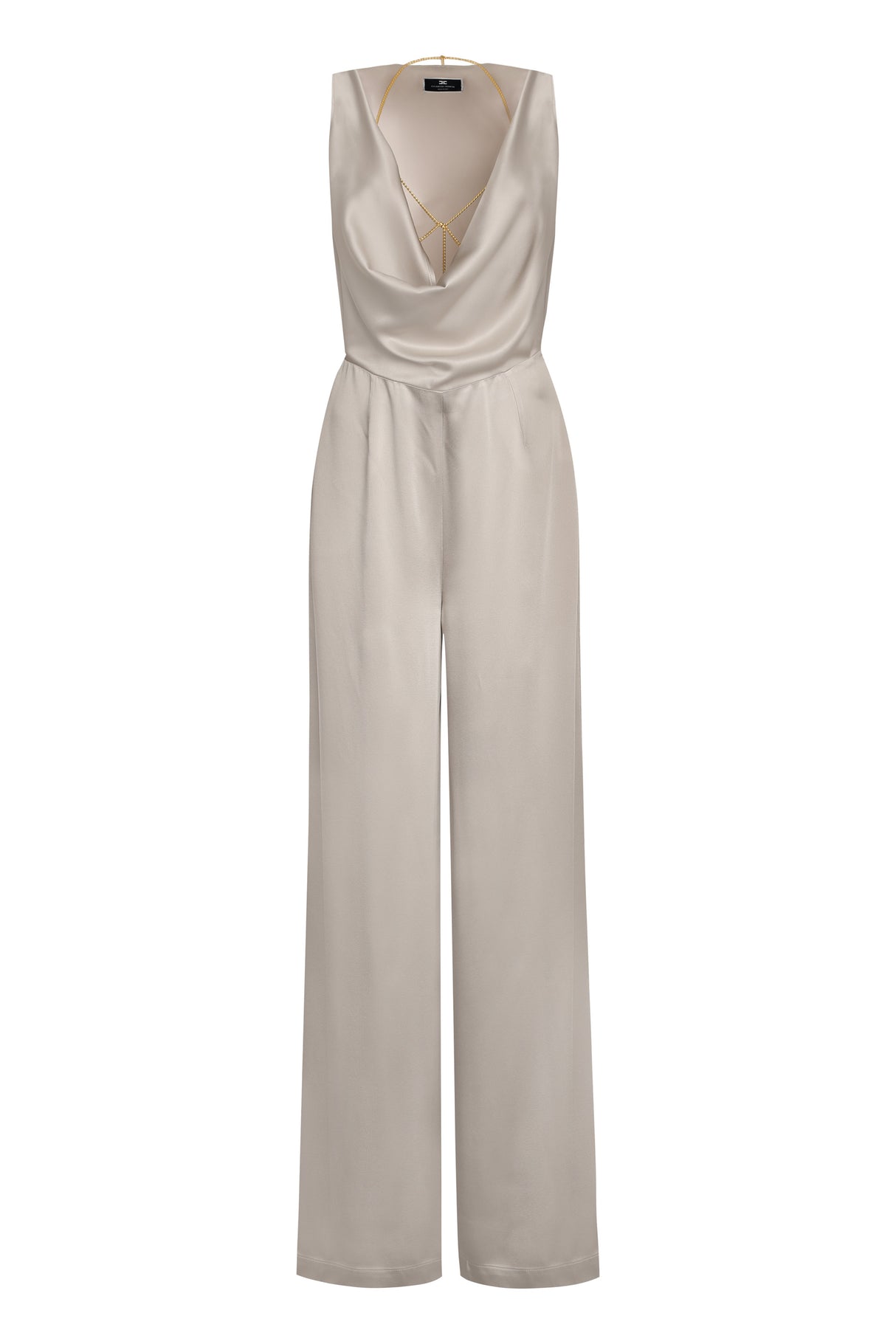 ELISABETTA FRANCHI Pearl Fluid Crepe Jumpsuit with Gold Bra Accessory