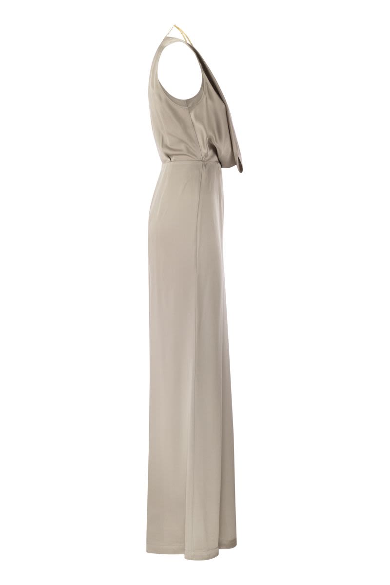 ELISABETTA FRANCHI Pearl Fluid Crepe Jumpsuit with Gold Bra Accessory