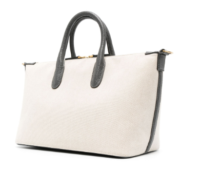 THOM BROWNE Beige Logo Print Tote Handbag