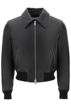 AMI PARIS Luxe Black Leather Zip Jacket