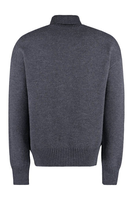 AMI PARIS Elegant Grey Turtleneck Sweater with Heart Motif