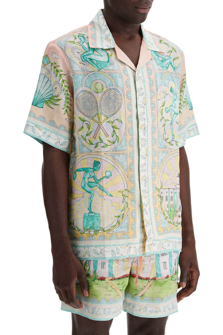 CASABLANCA Art Deco Inspired Linen Short-Sleeved Shirt