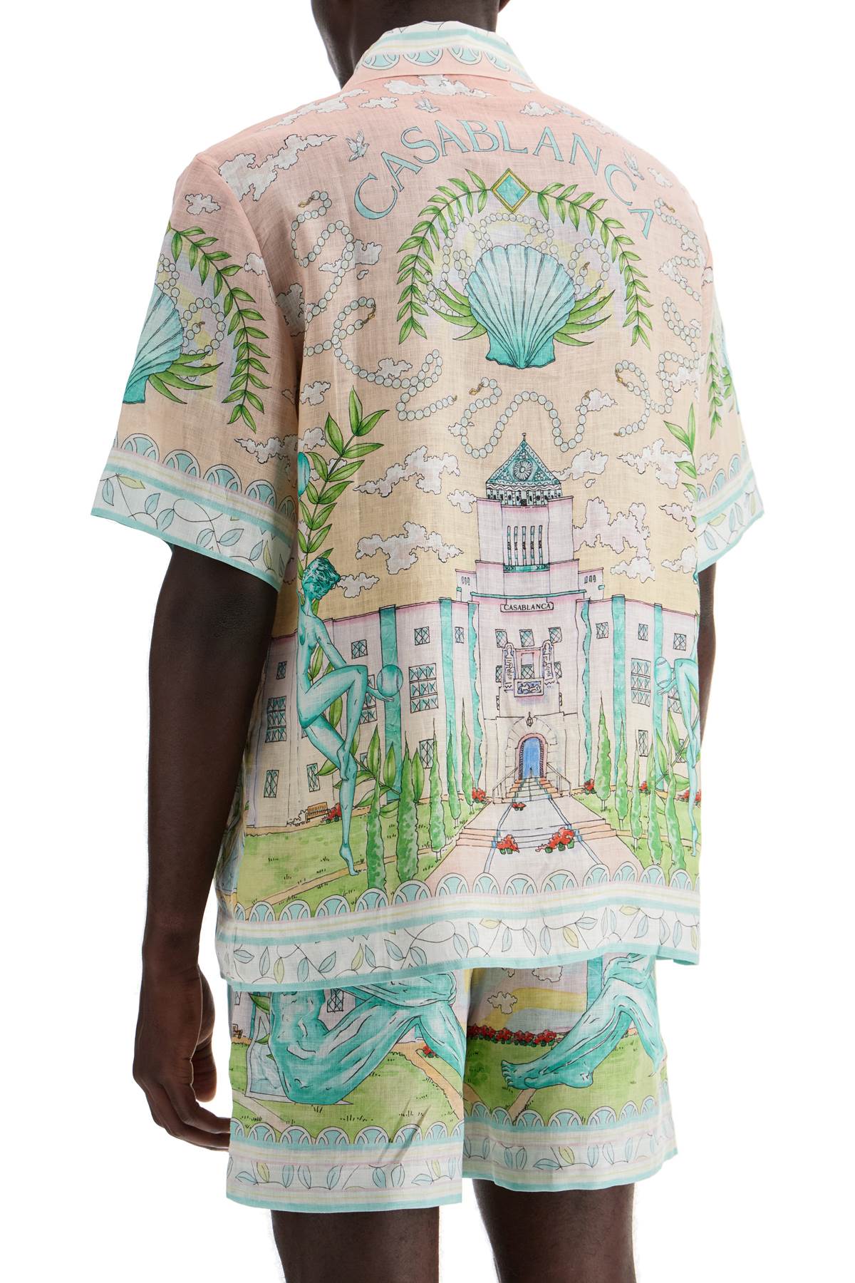 CASABLANCA Art Deco Inspired Linen Short-Sleeved Shirt