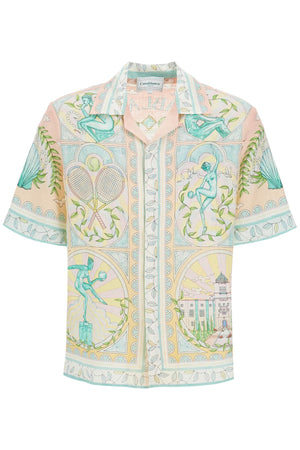 CASABLANCA Art Deco Inspired Linen Short-Sleeved Shirt