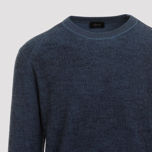 BRIONI Luxurious Men's Blue Cashmere-Wool Pullover