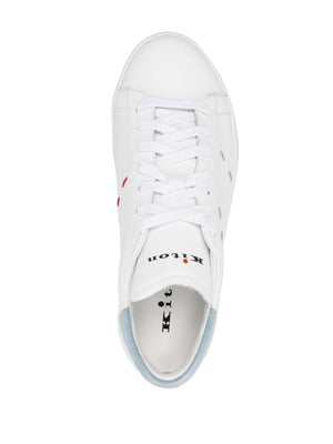 KITON Men's White Leather Sneakers with Decorative Stitching and Branded Details