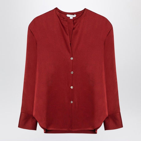 VINCE Scarlet Red Silk V-Neck Blouse