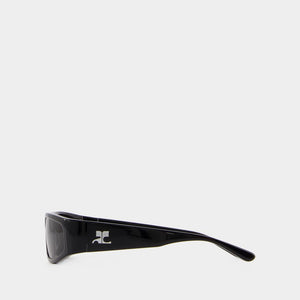 COURREGÈS Chic Black Acetate Rectangle Wraparound Sunglasses