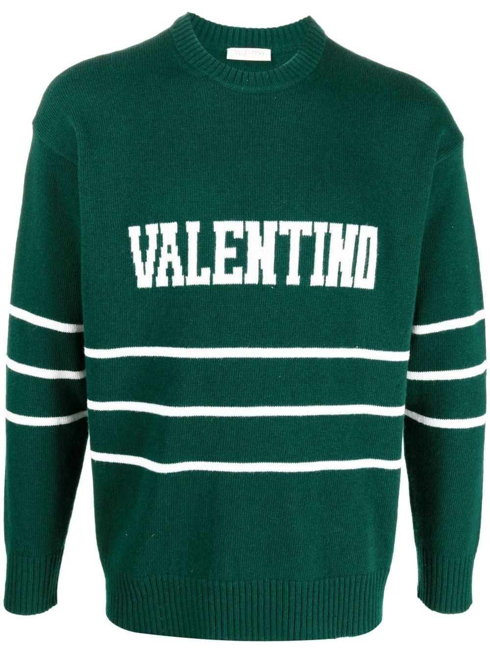 VALENTINO Green and Ivory Men's Knit Sweater for SS23