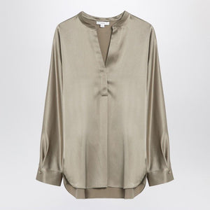 VINCE Elegant Beige Silk V-Neck Blouse