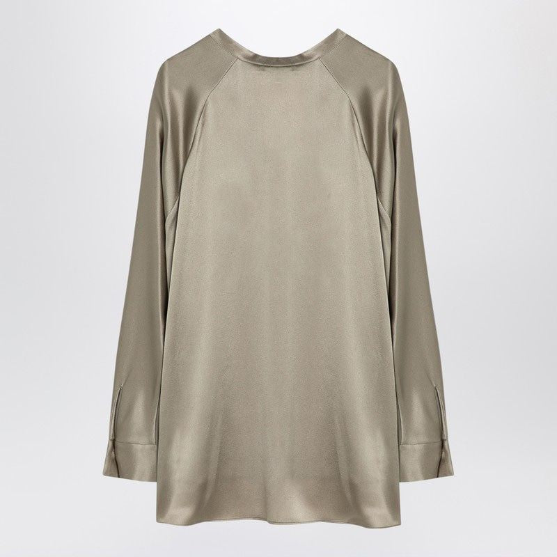 VINCE Elegant Beige Silk V-Neck Blouse