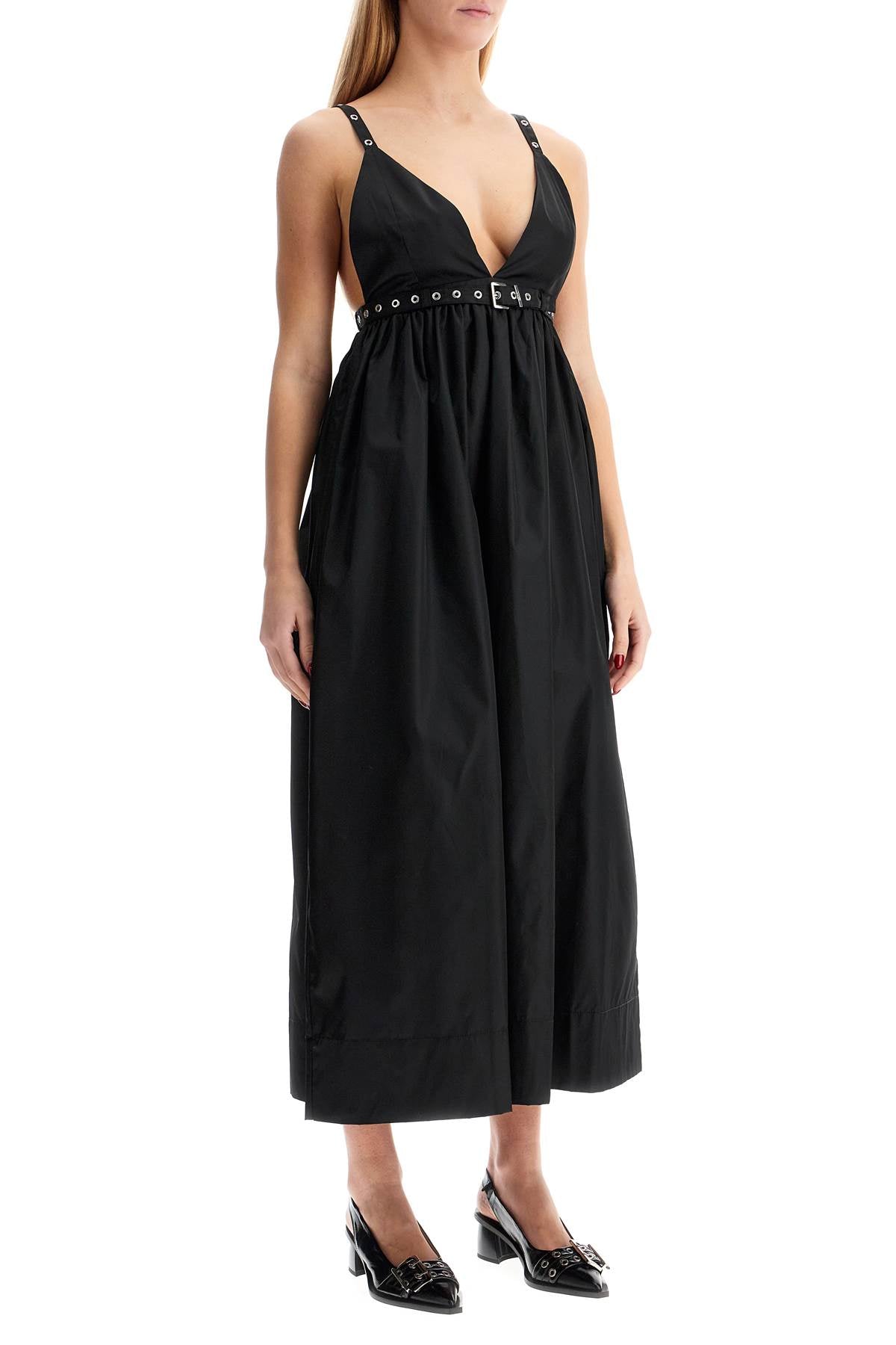 GANNI Sustainable Nylon Midi Dress with Adjustable Straps