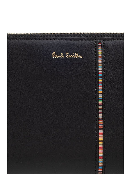 PAUL SMITH Mini Smooth Grain Leather Wallet with Stripe Design