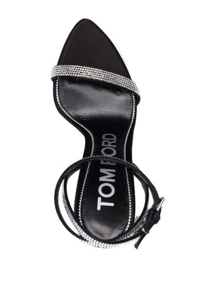 TOM FORD Crystal Embellished 120mm Black Leather Sandals