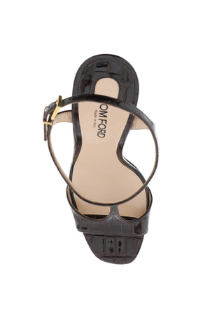 TOM FORD Angelina Mini Sandals in Croco-Embossed Glossy Leather