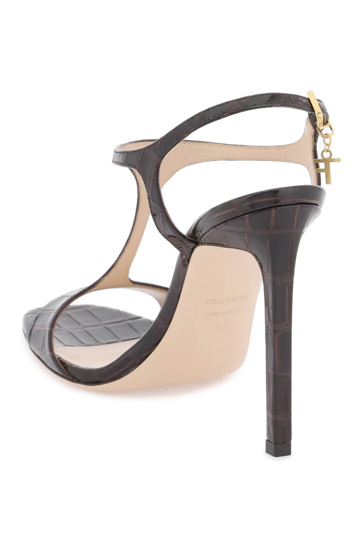 TOM FORD Angelina Mini Sandals in Croco-Embossed Glossy Leather