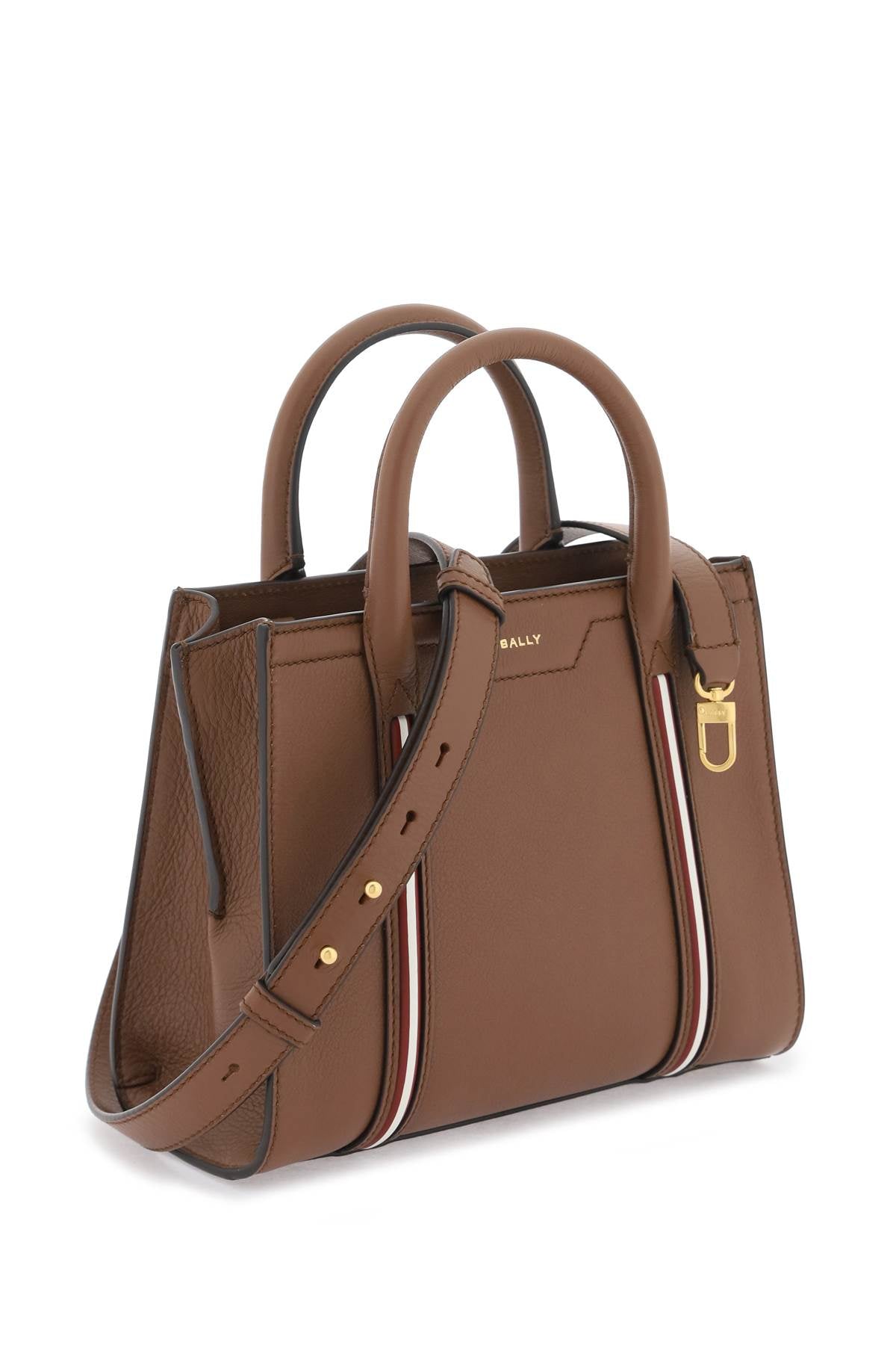 BALLY Small Code Tote in Hammered Leather with Iconic Stripe and Gold Accents