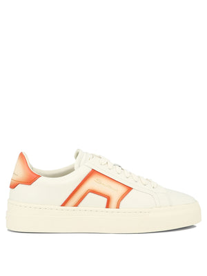 SANTONI Dual Buckle White Leather Sneakers