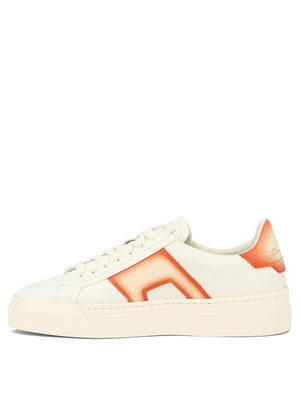 SANTONI Dual Buckle White Leather Sneakers