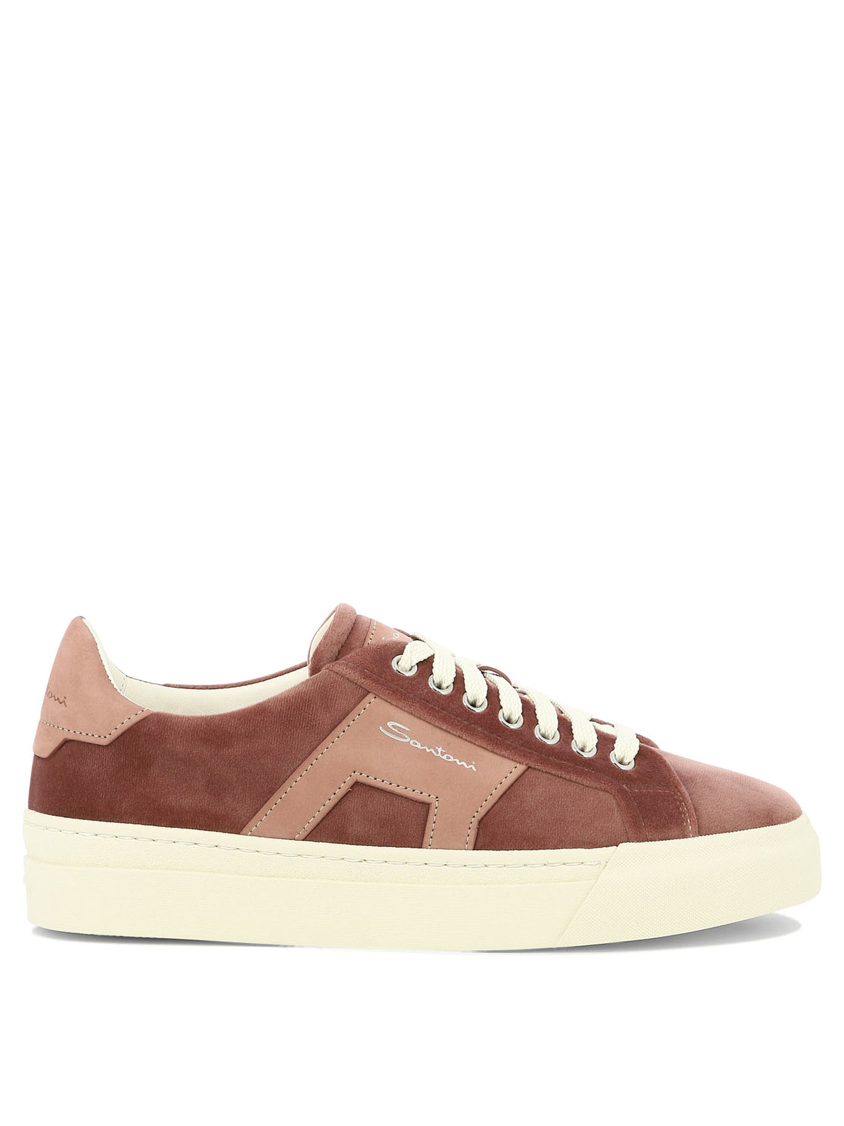 SANTONI Chic Pink Velvet Dual-Buckle Sneakers