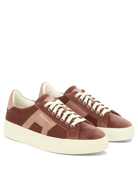 SANTONI Chic Pink Velvet Dual-Buckle Sneakers